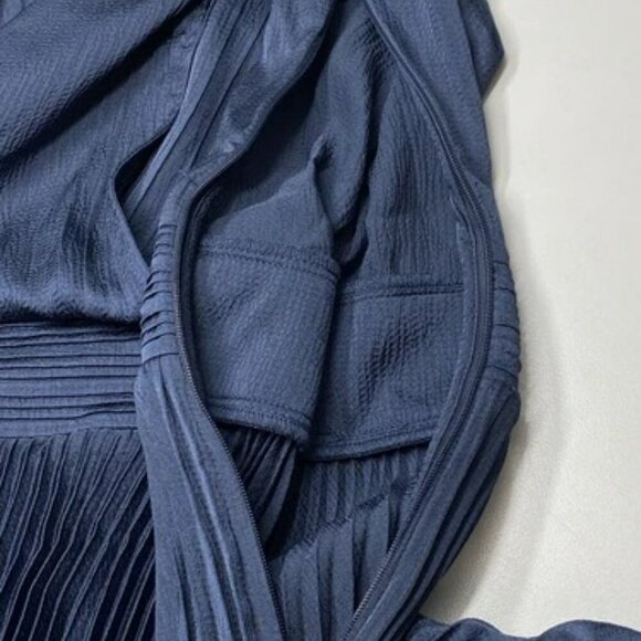 NEW BA&SH Womens Maxi Dress Marine Blue Size S Woopy Pleated V-Neck Navy - Picture 3 of 10